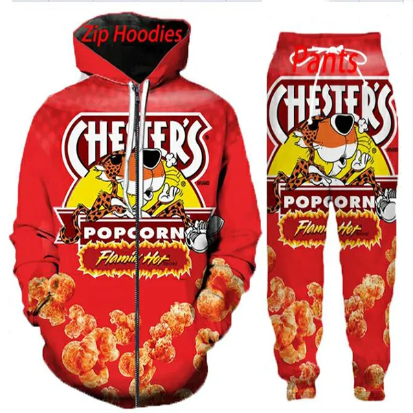 Wholesale--New Arrive Popular cheetos food Men Women 3D Printing Harajuku Style T Shirt /hoodies/ Sweatshirts/pants/shorts/vest/Zipper Hoodies G08