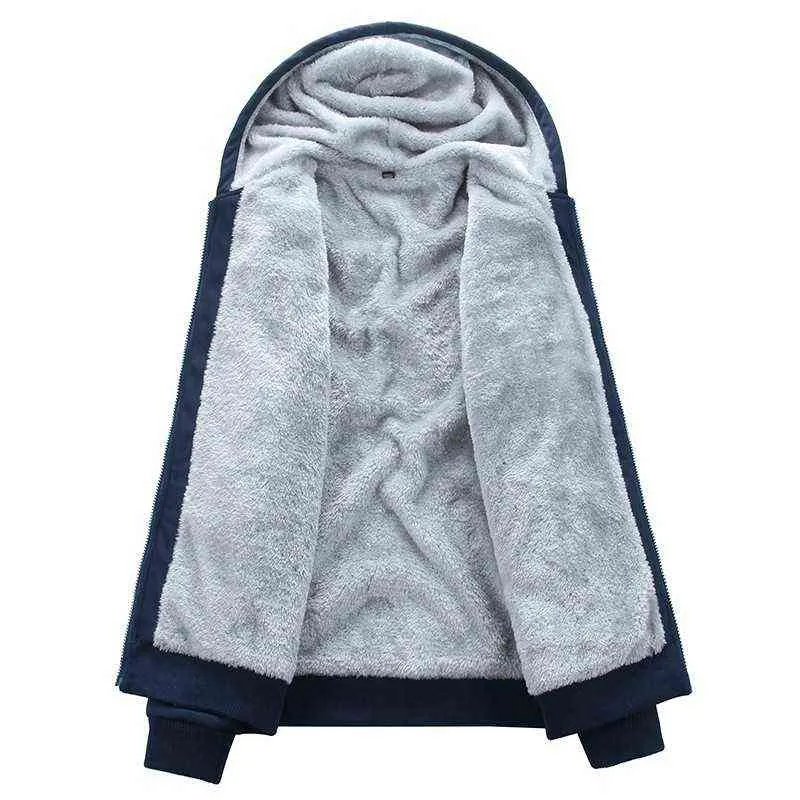 OEIN Inner Fur Mens Tracksuits Winter Men Sets Warm Hoodies Suit Casual Fleece Lined Sweatshirts Men Set Sportswear 211123