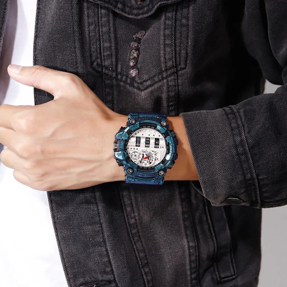 Skmei Модные крутые кварцевые часы для мужчин 2 раза Водонепроницаемые ударопрочные наручные часы Мужские спортивные часы из искусственной кожи для мужчин 1557 Q0524272W