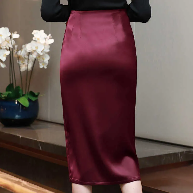 Jupes de mode coréenne taille haute longue femme été solide genou longueur sexy femmes vêtements noir pour femme 210604