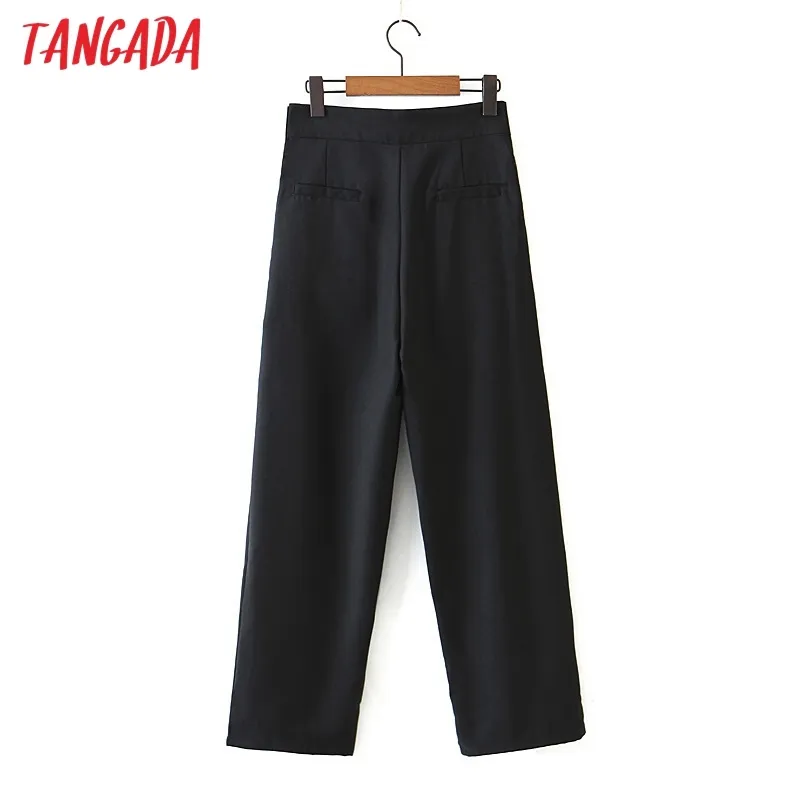 Moda Donna Pantaloni lunghi neri con tasche adesive in vita Bottoni Pantaloni Office Lady Pantalon DZ04 210416