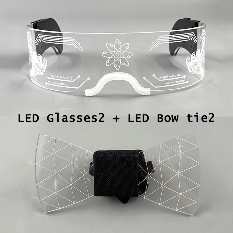 Costume Accessoires Mode LED Produit Costumes Clignotant LED Lunettes LED Hommes Noeud Papillon Festival Glow Party Lunettes Lumineuses Clignotant Cravate Hal