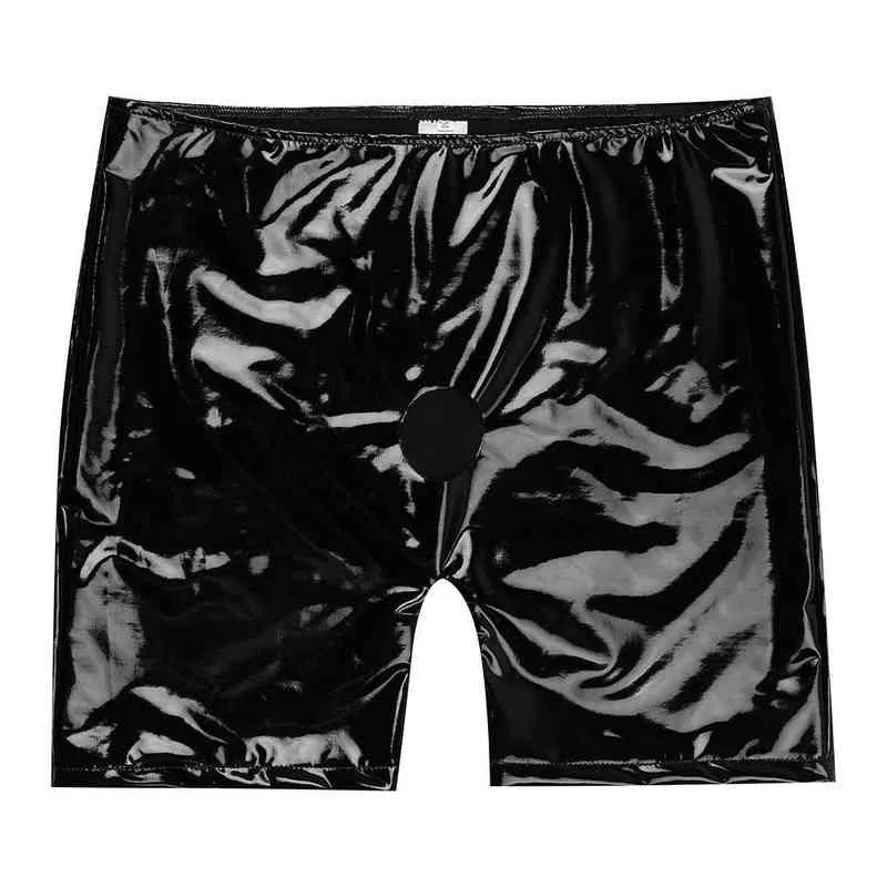 YiZYiF Herren Shiny Sexy Boxershorts Unterwäsche Lackleder Offenes Penisloch Langes Bein Boxershorts Höschen Penis Gummihose H1214