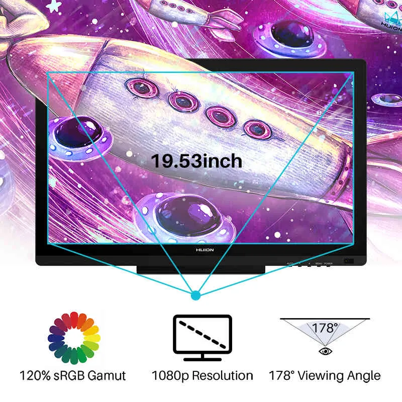 HUION 19.53INCH KAMVAS 20 AG GLASS DISPLAY PROFESSIONAL 8192 Nivåer Digital Grafik Ritning Pen Tablet Monitor