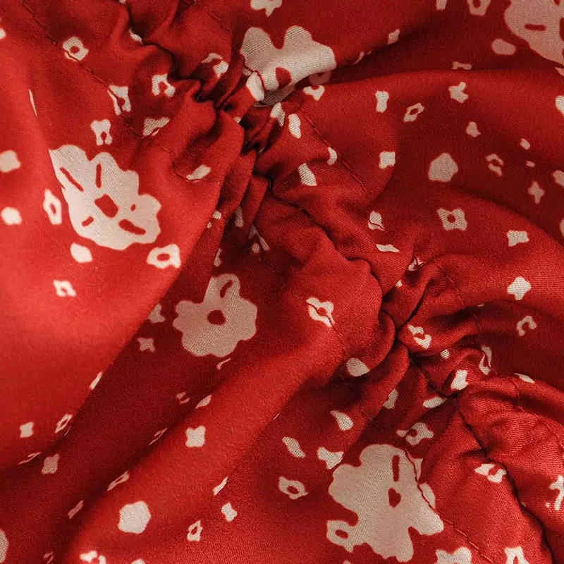 Foridol manga comprida Floral ponto impressão vermelho vestido outono inverno mulheres v pescoço wrap vestido vestido vintage escritório ocasional senhora vestido 210415