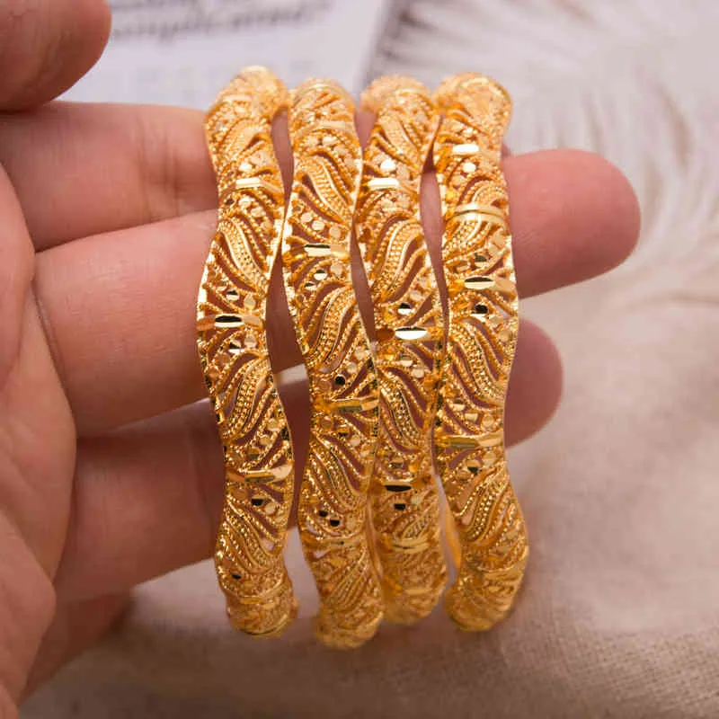 4 шт. Дубайские браслеты Африка Золотые браслеты для женщин Мужчины Браслеты золотого цвета Африканские свадебные браслеты для невесты Браслеты Ювелирные изделия Подарок 2109170477