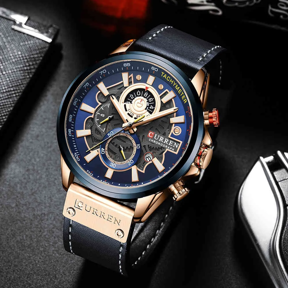 Curren Mode Homme Montres Bracelet Sport Chronographe Montre-Bracelet Creative Design Multifonctionnel Horloge À Quartz Relogio Masculino Q0524