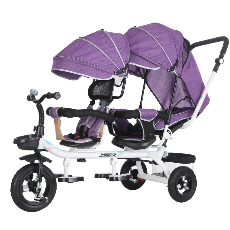 Multifunction Baby Twin Trolley Three Wheel Stroller Double Tricycle Trolley Rotating Swivel Seat Pushchair Buggies227K