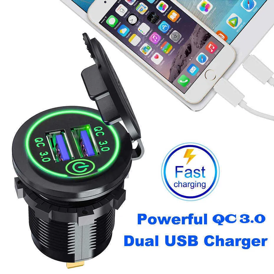 12V/24V 3.0 36W QC 2 USB Charger Socket Touch Switch Waterproof Universal Car Truck Charging Socker For Phone Tablet Camera GPS