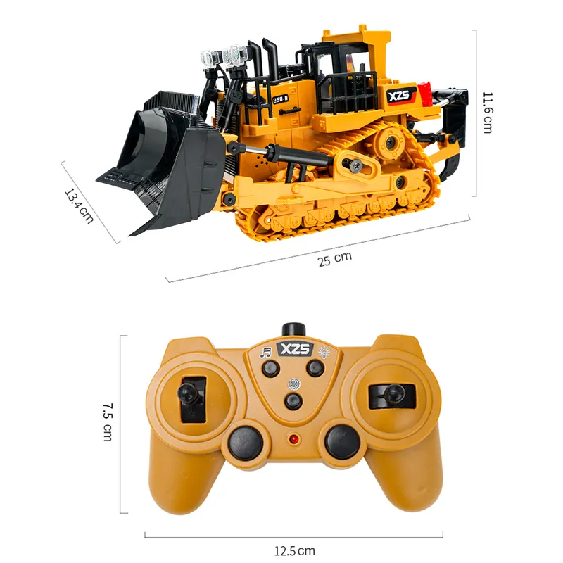 1:24 9CH Multifunktionaler RC Bulldozer Raupentyp Legierung/Kunststoff Schaufeltechnik Gabelstapler Schwerer Bagger Spielzeuggeschenke für Kinder 220315