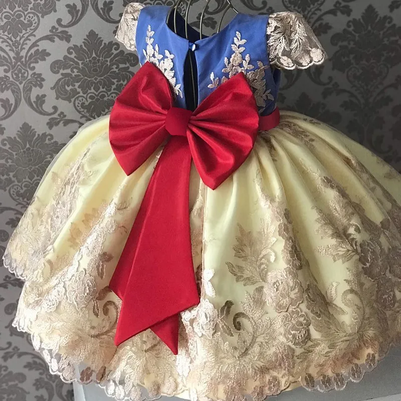 Кружевое платье девушки для цветов для свадебного платья по случаю дня рождения тупе лук подросток девочек деть деть.