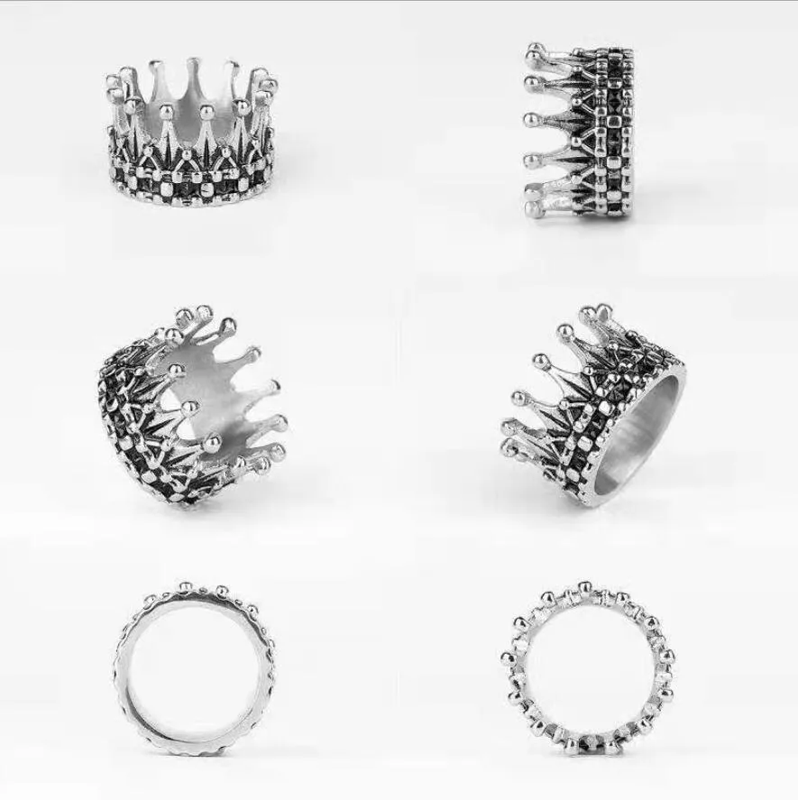 high quality band rings fashion cool elegant vintage queen crown stainless steel men ring silver and black size 713