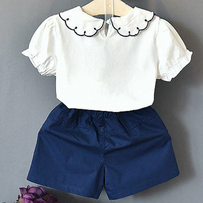 Amor DDMM Girls Define Verão Crianças Roupas Meninas Bow T-shirt de manga curta + calções casuais de duas peças terno 210715