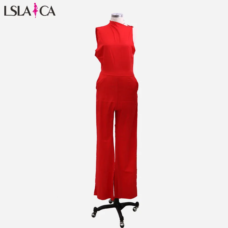 women's sale jumpsuit shoulder sleeves solid color casual temperament ladies skirt pants autumn 210515