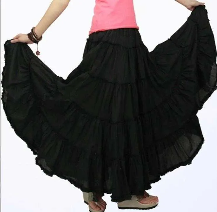 Summer Women Skirt Linen Cotton Vintage Long Skirts Elastic Waist Boho Maxi 210629