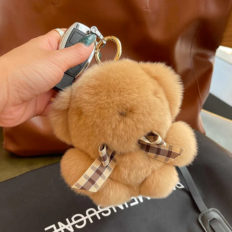 Söta björn nyckelringar rex kanin pälsbil handväska nyckeling pendel252e