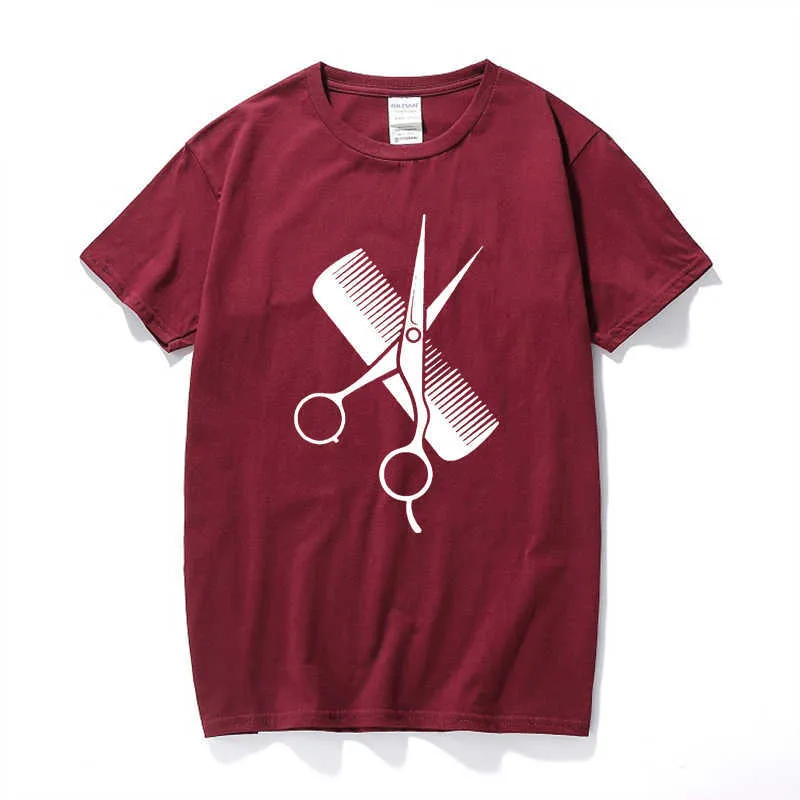 RAEEK Hip-Hop Simple Splicing Tee Tops Shirt Short Sleeve Men Gift Hairdresser Stylist Scissors Comb O-Neck T Shirts X0621