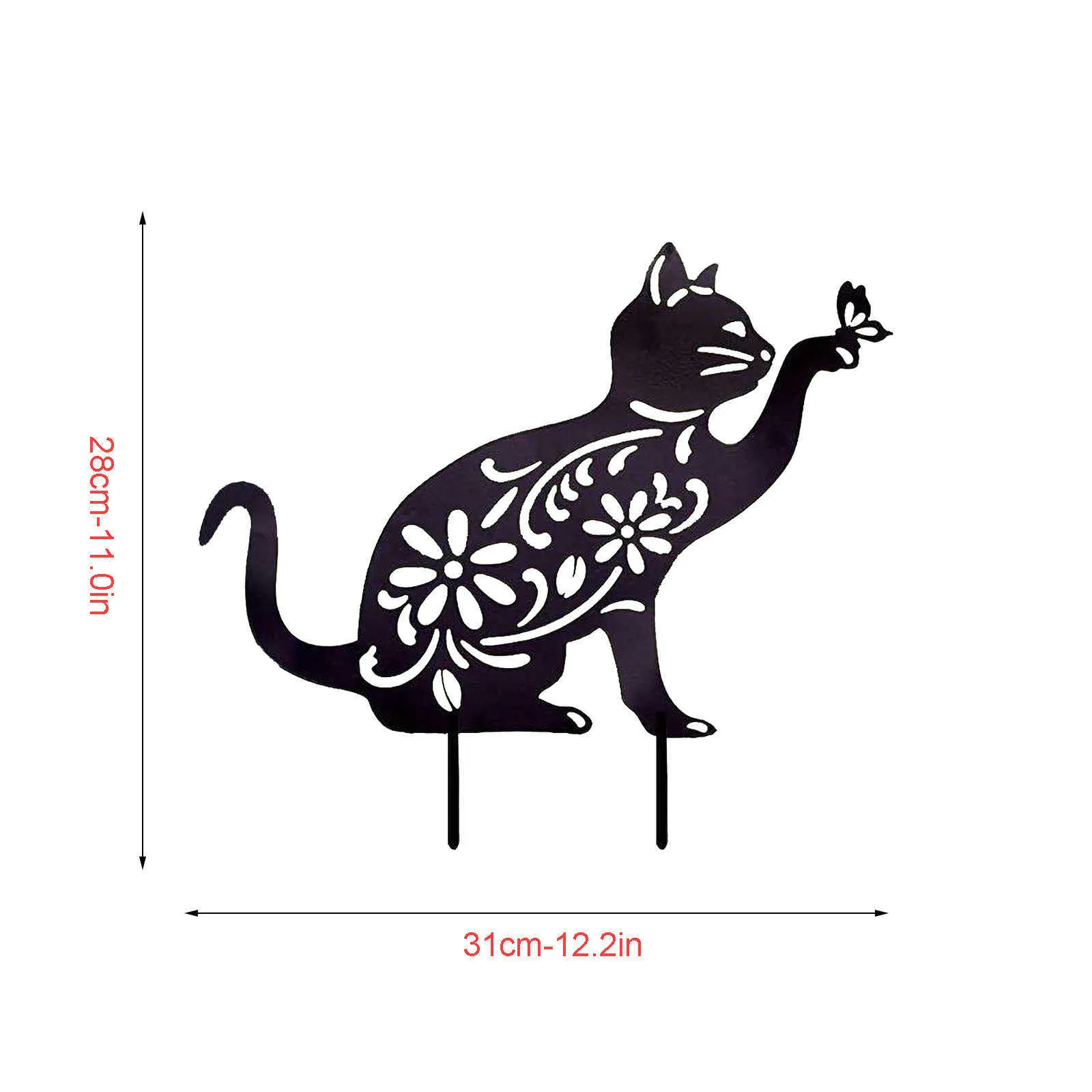 Cat And Butterfly Yard Art Metal Hollow Out Cat Ornaments Garden Decoration Outdoor Wrought Iron Cat Plugin Backyard Decoration Q3588976