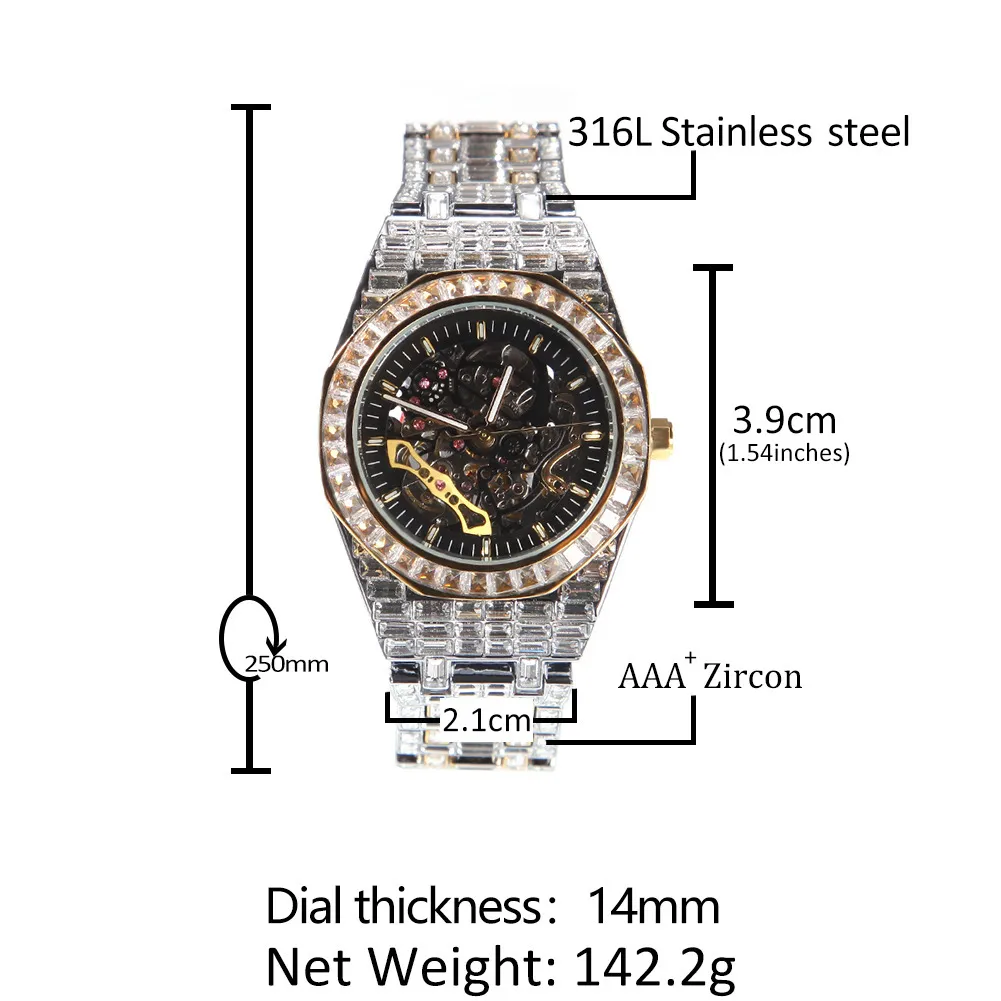 новый модельер механические часы мужские хип-хоп досуг спортивные полные бриллиантовые мужские часы2048