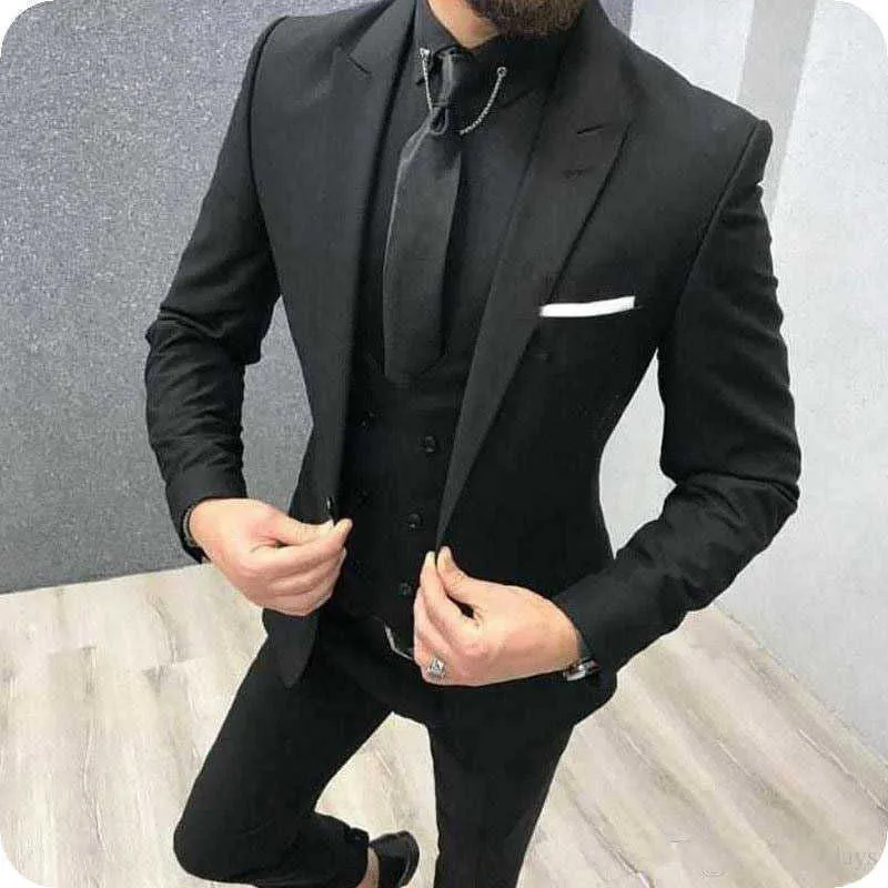 Mens Suits for Wedding Double Breasted Vest Slim Fit Groom Suits Italian Handsome Wedding Tuxedos Jacket+Pants+Vest X0909