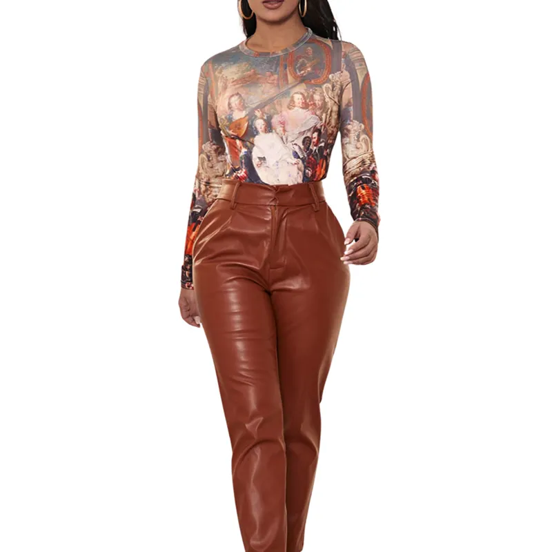 Kayotuas 여성 T 셔츠 빈티지 레트로 긴 소매 캐주얼 O 넥 스키니 슬림 맞는 패션 기본 인쇄 Streetwear 210522
