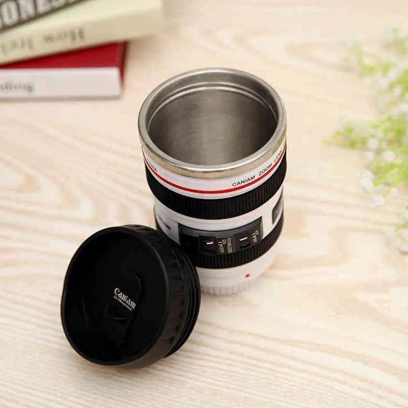 Macchina fotografica in acciaio inossidabile EF24-105mm Tazza lenti da caffè Tazze da caffè bianche nere Tazze da caffè regalo creativo canecas tazas vaso caf 210409