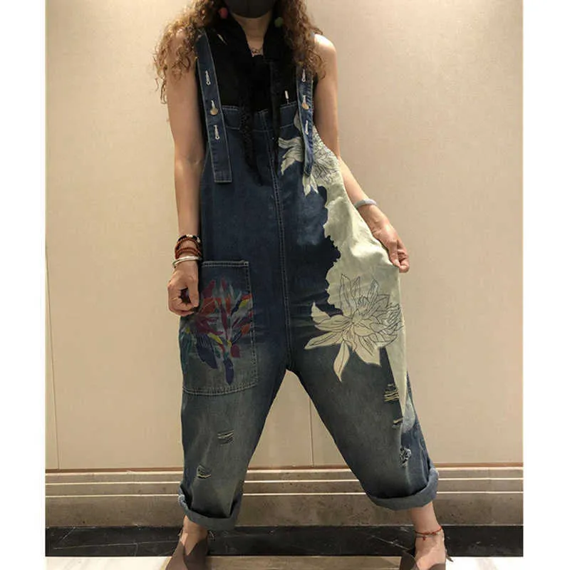 Max LuLu European Fashion Style Spring Female Printed Denim Overalls Ladies Vintage Casual Jeans Women Loose Trousers Plus Size H0908