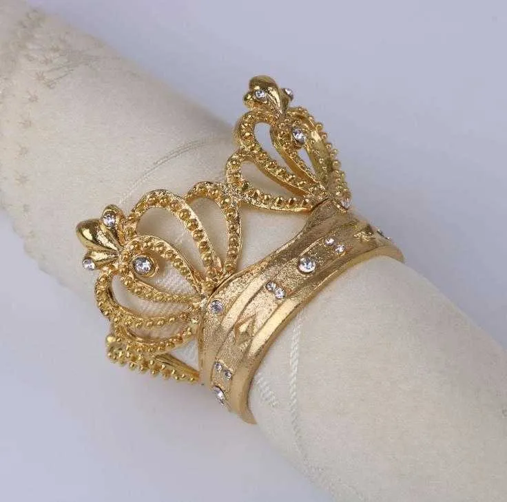 Crown Napkin Ring with Diamond Exquisite Napkins Holder Serviette Buckle for Hotel Wedding Party Table Decoration SN2641
