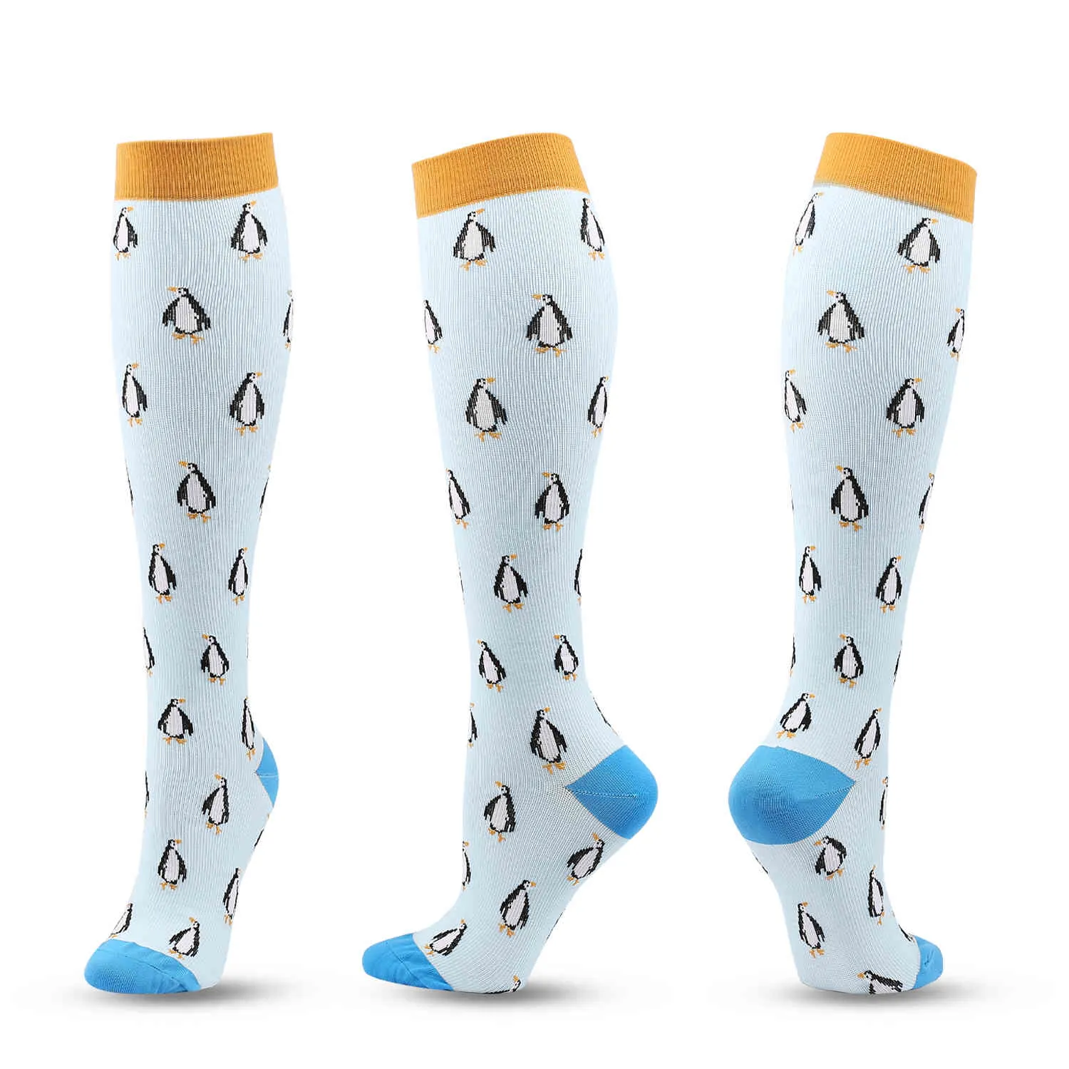 Medias de compresión calcetines de presión para hombres compresa deportes gris claro de color gris claro rayas de pingüino patrón nylon diversión SM2753890