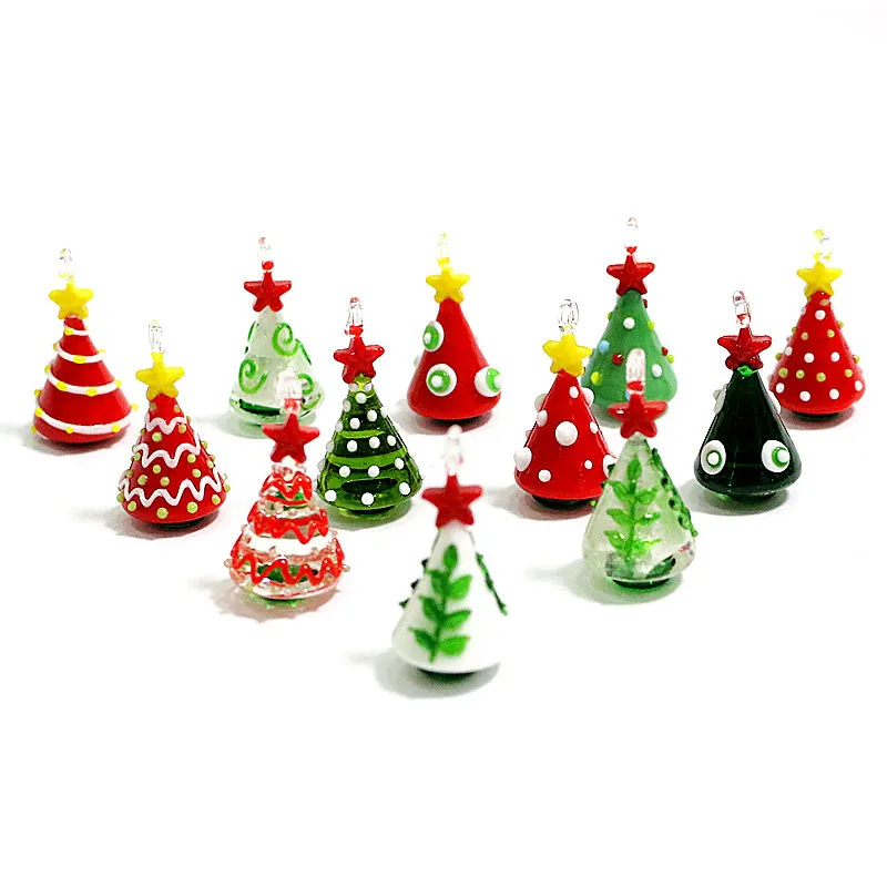 Mini Handgemaakte Glas Kerstboom Kunst Beeldje Ornament Kleurrijke Leuke Hanger Gift voor Kid Xmas Hanging Decor Charm Accessoires