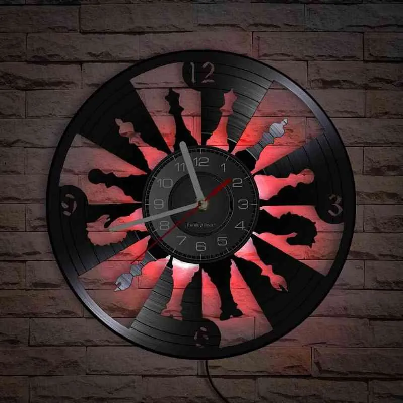 Game of Chess Decorative Wall Clock For Game Room Wall Watch Chess Pieces Modern Design Vinyl Record Wall Clock Retro Timepieces H1230