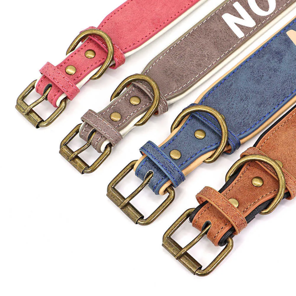 Customized Dog Collar Wide Leather Dog Collar Large Soft Padded Pet Dog Collars Perro For Medium Large Dogs XL 2XL Free Print 210729