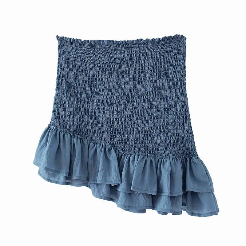 ruffles donne mini gonne blu asimmetriche signore di modo di estate elegante femminile jupe femme ragazze dolci gonna chic 210427