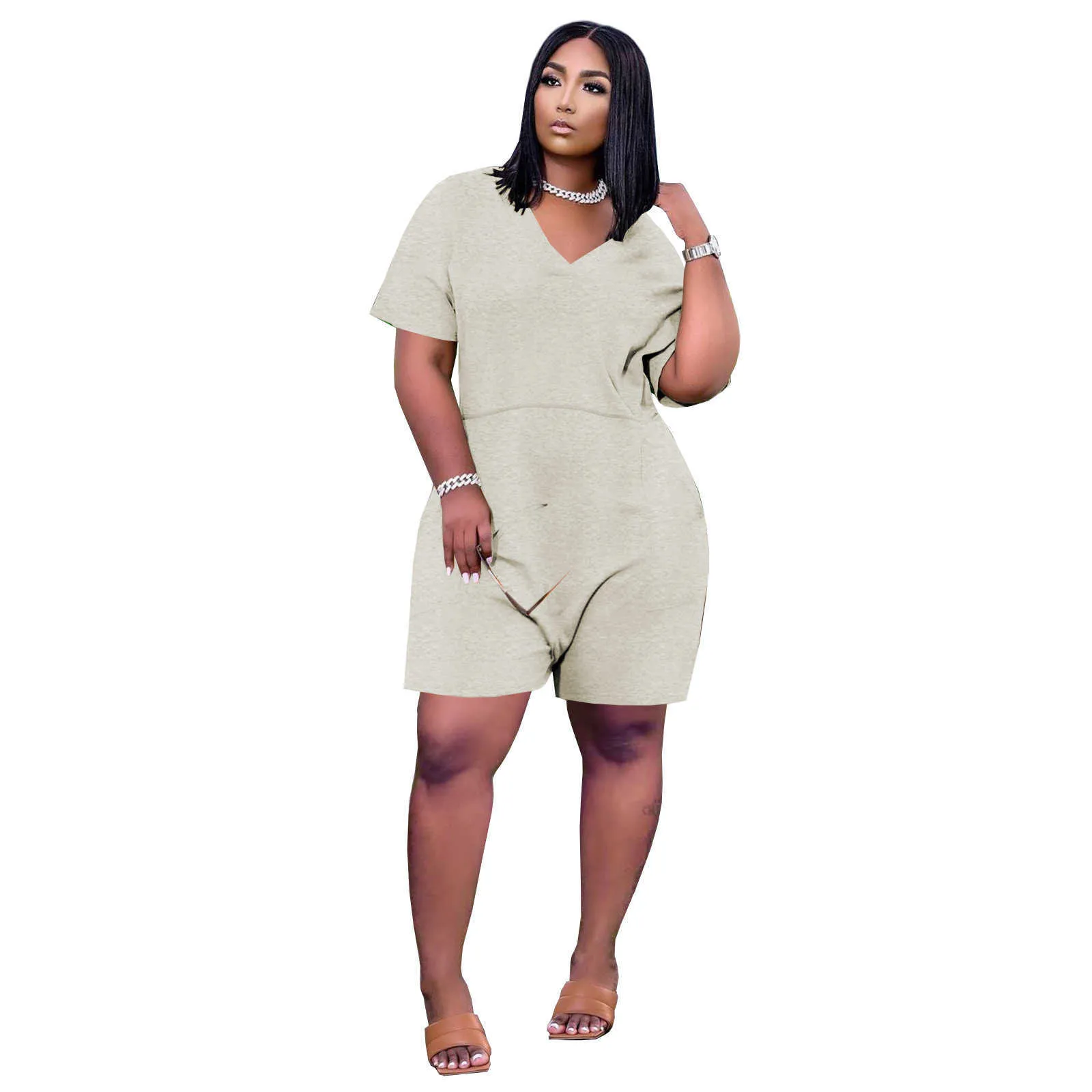 Tuta da donna e pagliaccetti Black Girl Sleeve Sleeve Slims Vintage Casual Biker Shorts Summer Playsuits 210525