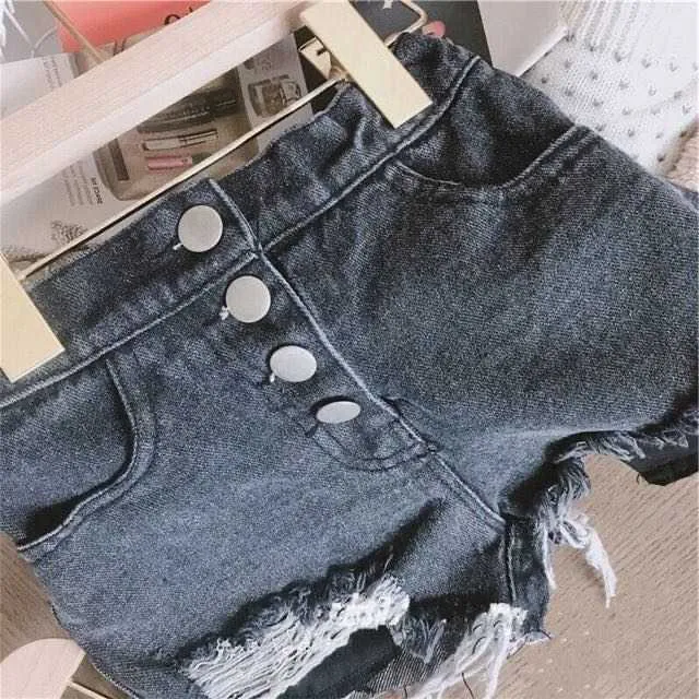 Kids Girl Short Jeans Pants Baby s Ripped Shorts Fashion Children Buttons Cowboy 2-14 Yrs Teens Clothes 210723