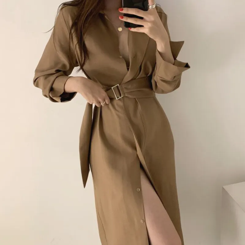 Spring Summer Women's Shirt Dress Sashes Empire Sequined V-neck Slim Long Korean Sexy Female es Woman PL054 210506