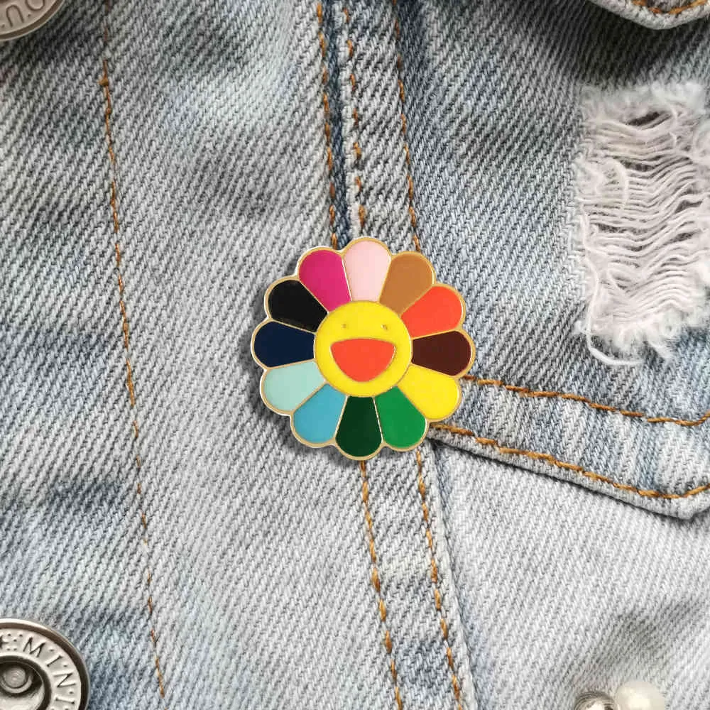 RSHCZY 10 piècesmignon Kpop broches soleil fleur coloré émail broches pour femmes étudiant quotidien fête ronde Badges bijoux cadeaux