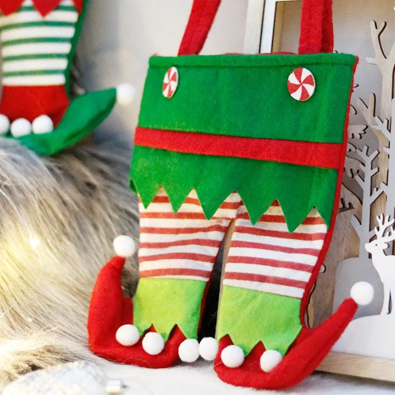 Juldekorationer Elf Pants Candy Presentväska med grön kjol och randig lager liten till barn för fest su301n