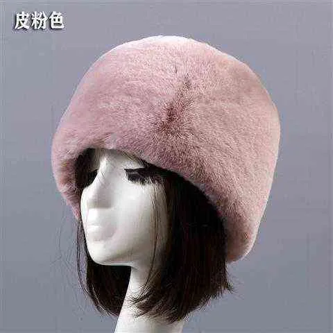 Dark Green Flat Roof y Snow New Year Winter Plush Thick Fur Hat Faux Fox Furry Cap Head Warmer Outdoor Hats Women Girl Men Y211118942661