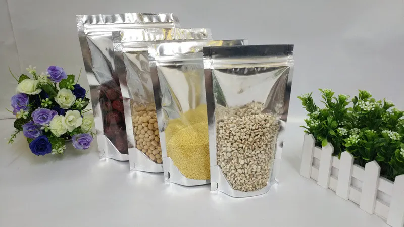 Küçük Büyük Boyları Alüminyum Folyo Temizle Kendinden Mühür Çanta Standup Kılıfı Açılıp Kapanabilir Plastik Perakende Kilit Paketleme Çanta Fermuar Mylar Çanta Paketi