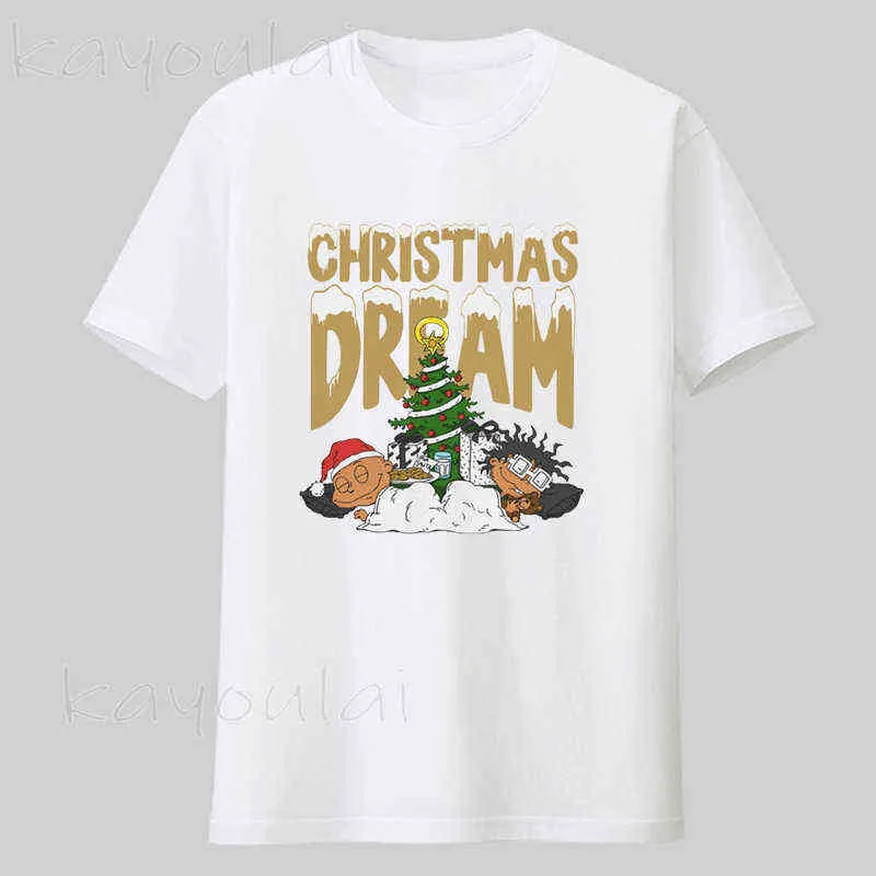T-shirt con stampa grafica Harajuku di alta qualità T-shirt corta con stampa grafica personalizzata da sogno di Natale unisex G1217