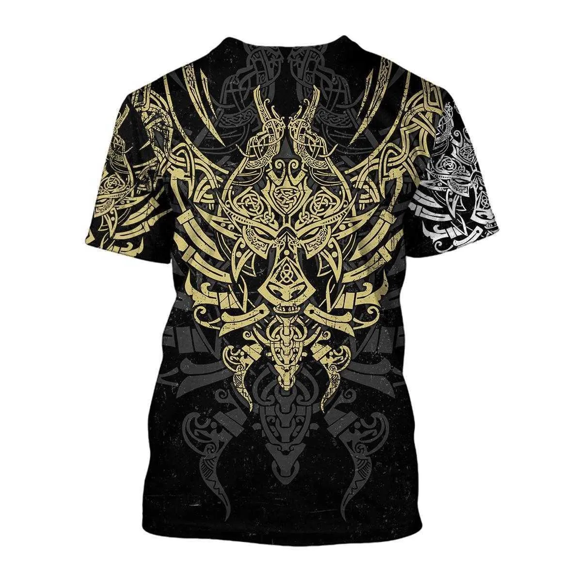 Été hommes t-shirt Viking loup et Dragon tatouage 3D imprimé Harajuku décontracté à manches courtes t-shirts unisexe hauts QDL021 210629