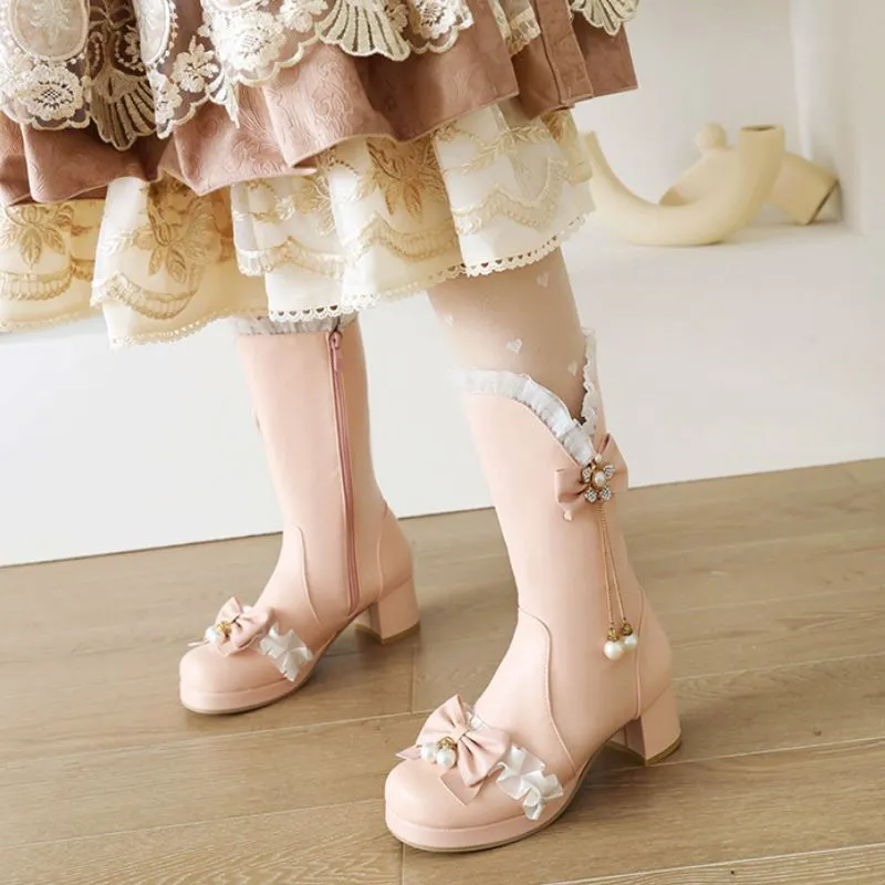 Tamanho 30-43 Botas Long Botas Lolita Sapatos para Mulheres Cadeia Decoração Elegante ESLEGO ESQUENO ALTO 2022 Nova Chegada Feminino Calçado