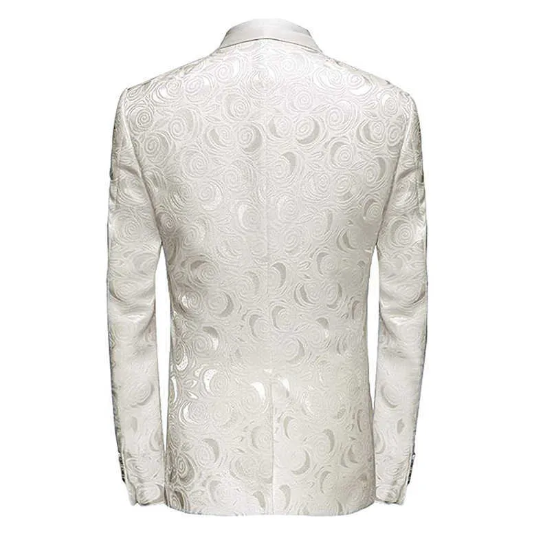 2020 Ivory Białe Garnitury Męskie Gromadzenie Garmu Wedding Suit Set Formalny Mężczyzna Blazer Szal Lapel Jacquard Tuxedo Slim Fit Kurtka Pants X0909