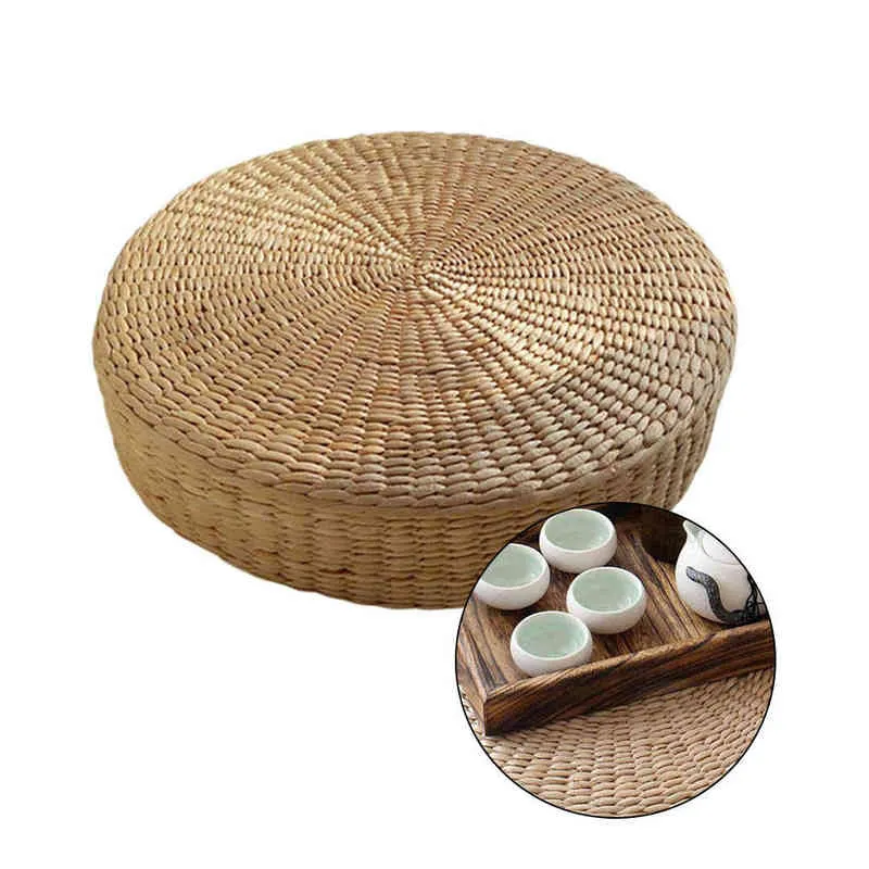Floor Pillow Eco-Friendly Round Straw Cushion Hand Woven Tatami Mat Yoga Tea Ceremony Meditation Pad 211203