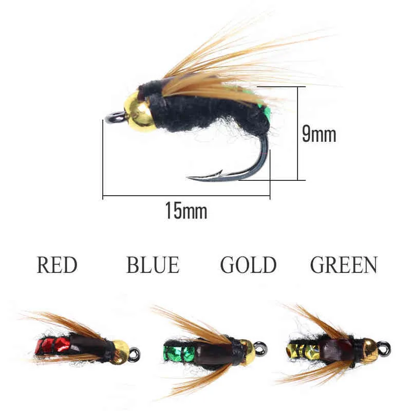 ICERIO /Box Bead Head Fast Sinking Nymph Scud Fly Bug Worm Trout Fishing Flies Artificial Insect Bait Lure 211222