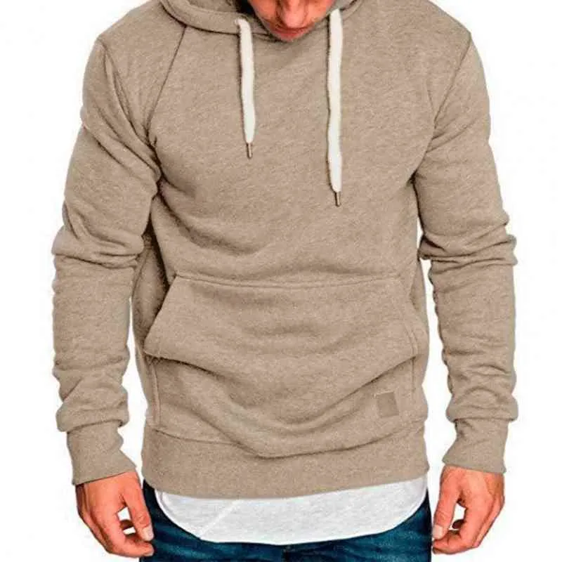 Men Hoodie Solid Color Drawstring Plush Casual Spring Sweatshirt for Daily Wear Y1213