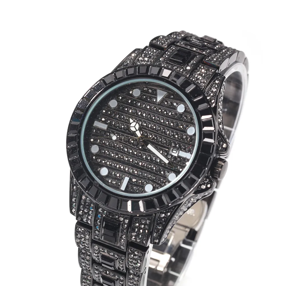 Nuevo Hip Hop Colorful Watch de alta calidad 316L Cubierta de acero inoxidable Cubierta completa Relojes de correa de cristal de diamantes de cuarzo PU245H