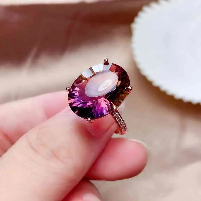 타원형 잘라 4ct Rianbow Topaz 약속 링 925 스털링 실버 약혼 결혼식 밴드 링 여성을위한 신부 파인 쥬얼리