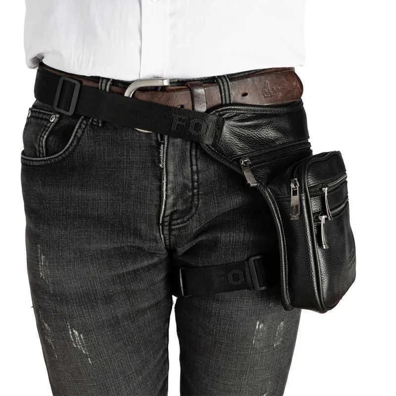 Men Genuine Leather Drop Leg Bag Waist Crossbody Fanny Pack Belt Hip Bum Travel Riding Motorcycle Messenger Shoulder 2110062387